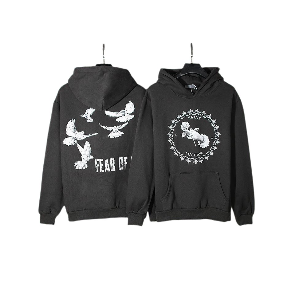 

JERRY with SAINT MICHAEL co-branded FOG high street vintage old washed Vintage hooded sweatshirt, Gray