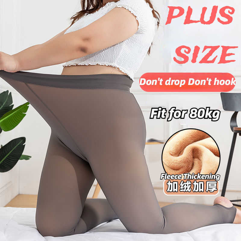 Women's Jumpsuits Rompers Plus Size Fake Pantyhose Thermal Legs Large Tight Stocking Translucent Flless Warm Fleece Stretchy Y2302-image-840157303