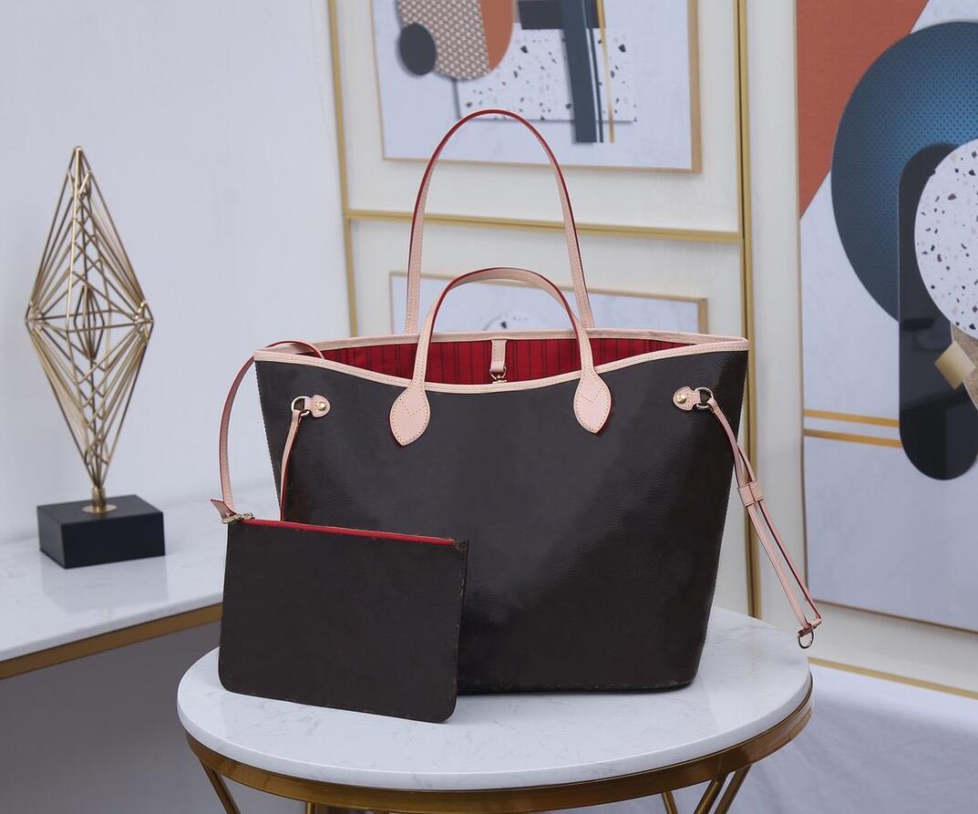 

Designer handbags Women Bags Luxury Ladies handbag real leather Large Capacity Shopping Mummy Handbag Hobos Fashion 2PCS Totes, Brown flower red inside