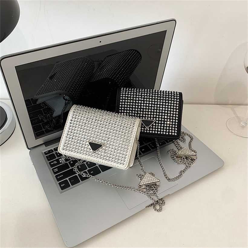 

20 off handbag high quality 2023 new bag niche mini rhinestone waist womens red shoulder messenger chain triangle, White8