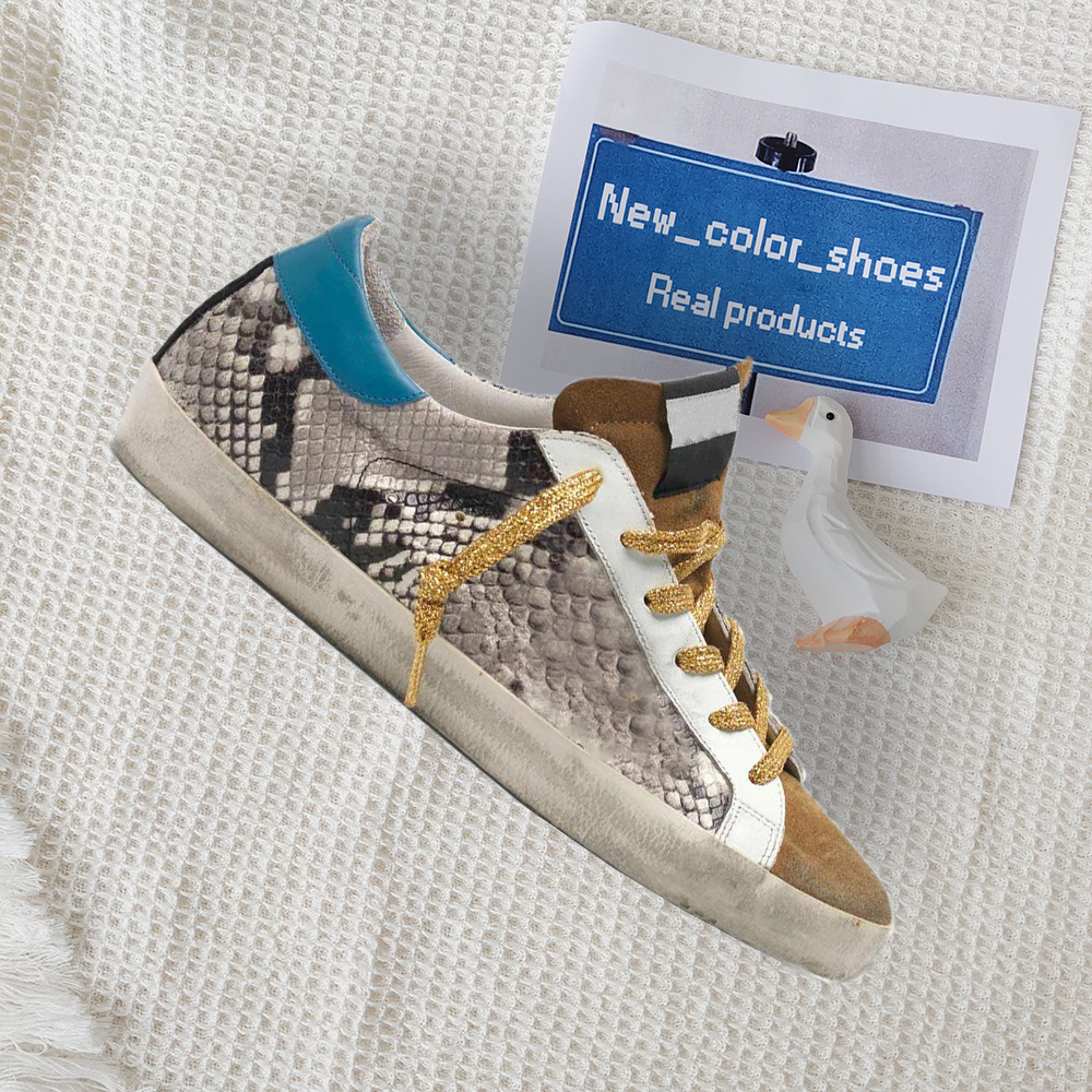 

Golden Super Star Sneakers goldens Shoes Metallic Casual Shoes Classic Do-old Dirty Shoe Snake Skin Heel Cream Sole Women Man White Leather Plaid Flat Glitter, 25