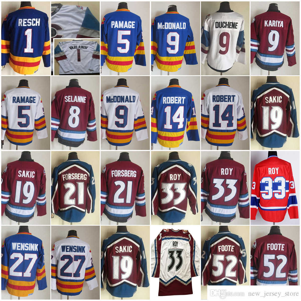 

1972-1999 Movie Retro CCM Hockey Jersey Embroidery 9 Lanny McDonald 1 Semyon Varlamov 5 Rob Ramage 8 Teemu Selanne 14 Rene Robert 19 Joe Sakic 21 Peter Forsberg Jerseys, Same as picture