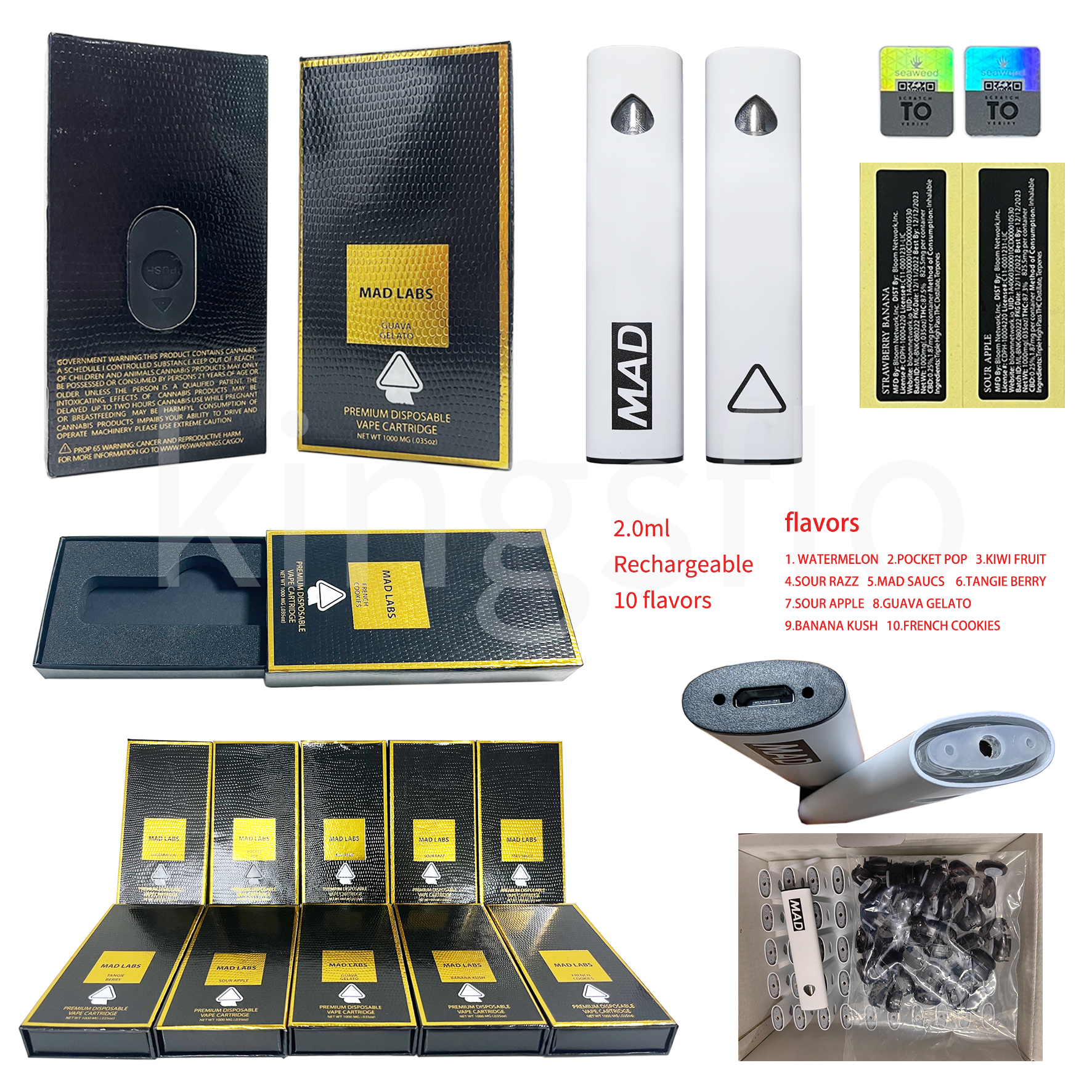 

MAD LABS White Disposable Vape Pen Empty Cartridge E-cigarettes 350mAh USB Rechargeable Vapes Bar Airflow Vaporizer with Gift Box Package