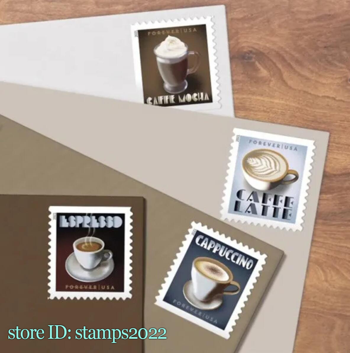 

Espresso Drinks Coffee Stamp US Postal- Booklet of 20 First Class Rate Post Office Mail Envelopes Letters Postcard Mailing Supplies Invitations, Stamps