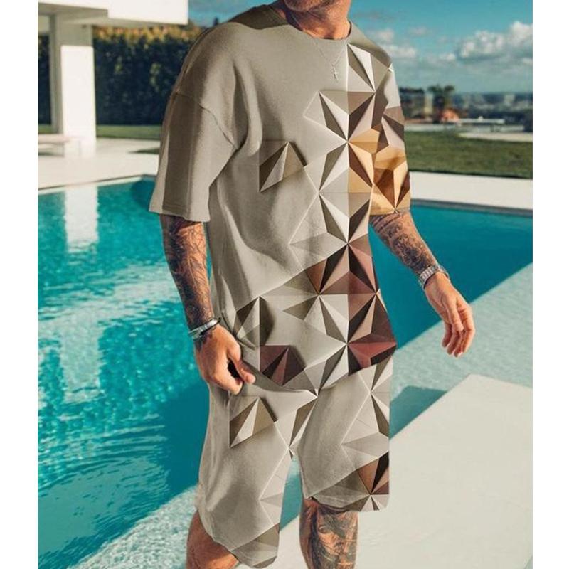

Men's Tracksuits Fashion Beach Shorts Two Piece Set Summer Man Sets 3D Plaid Print Sports Tracksuit Short Sleeve Oversized T-Shirt, Ts1095