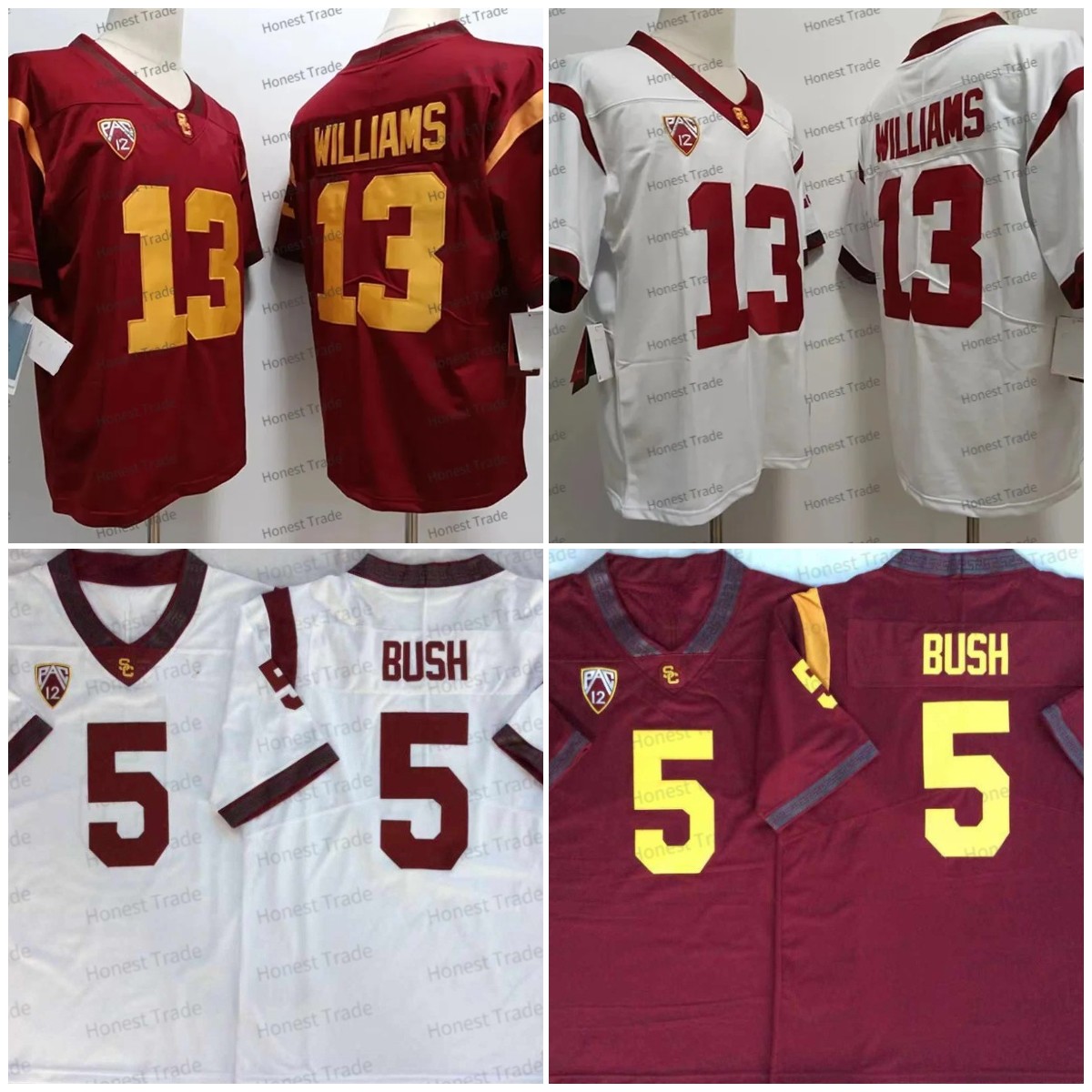 

USC Trojans 13 Caleb Williams Football Jersey 5 Reggie Bush College Football Jersey Red White Mens Stitched Jerseys NCAA, Men jersey