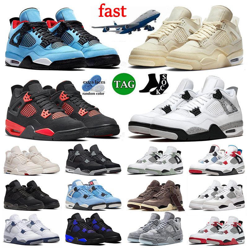 

4s Mens Basketball Shoes OW Sail Jumpman 4 For Mens Women TS Red Thunder White Cement Canvas Seafoam Bred Black Cat University Blue Midnight Navy Sneakers Outdoor 36-47, A10 red thunder 40-47