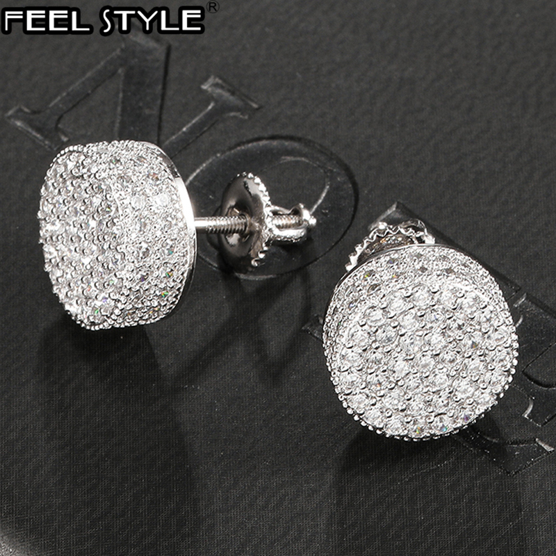 

Stud Hip HOP 1Pair Micro Full Paved Round Zircon CZ Stone Bling Iced Out Stud Earring Copper Earrings For Men Jewelry 230208