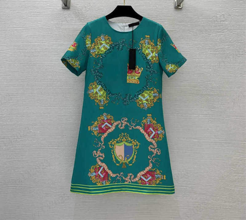 

Elegant Dresses Crown Logo Printing Luxury Hot Drill Decoration Brand Dress Hemline Striped Design Crewneck Short Sleeves Maxiskit Dresses For Women 1970
