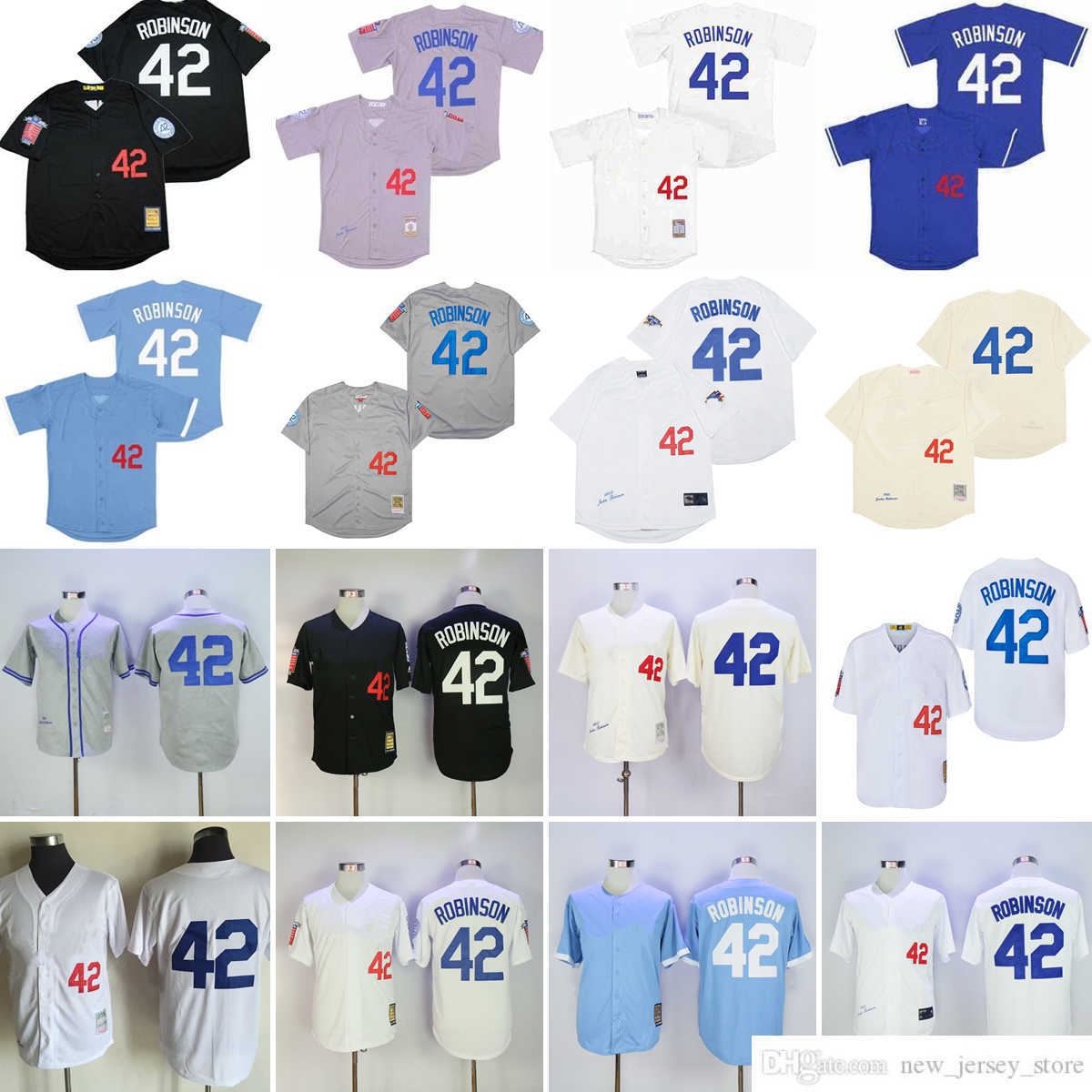 

Movie Mitchell and Ness Baseball 42 Jackie Robinson Jerseys Vintage Stitched Breathable Sport Gray 1963 Cream 1955 white 1959 1981 blue Pullover, Mitchellness (with team name)