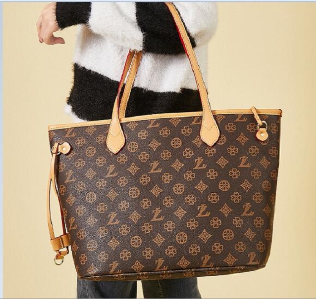 

Luxurys Designer Bag 2pcs Set Women Bags Handbag Shoulder Classic Naverfull Louiseity Fashion viutonity Composite Lady Clutch The Tote Bag Female Coin Purse Wallet, Brown flower with wallet