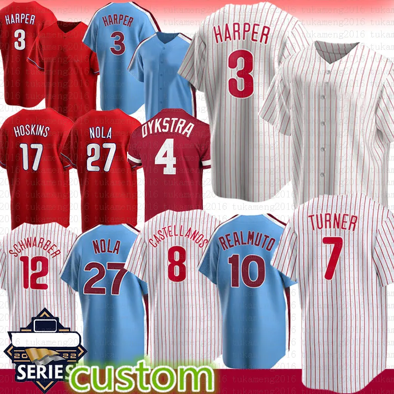 

Phillies 3 Baseball Jersey Bryce 7 Trea Turner Harpe Nick Castellanos J.T. Realmuto Kyle Schwarber Matt Strahm Hoskins Aaron Nola Alec Bohm Vierling Philadelphia, Mens(feichengren)