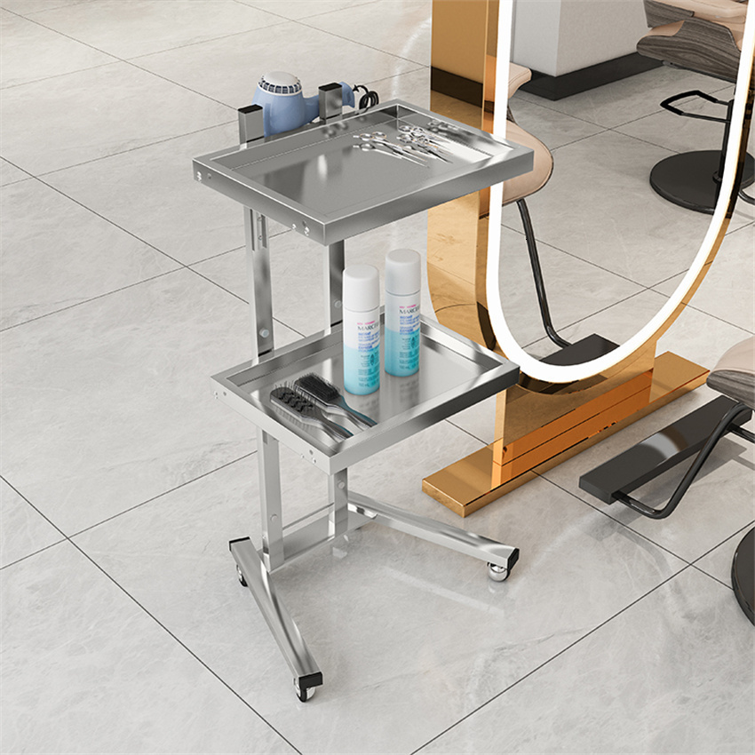 

Tattoo Furnitures Hairdressing stainless steel cart Japanese two layer folding beauty hair salon tool 230207