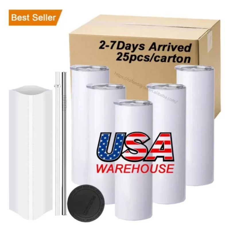 

US CA stock 25pc/carton 20oz Sublimation Tumbler bottle Blank Stainless Steel Tumbler DIY Straight Cups Vacuum Insulated 600ml Car Coffee Mugs Ready to ship, White