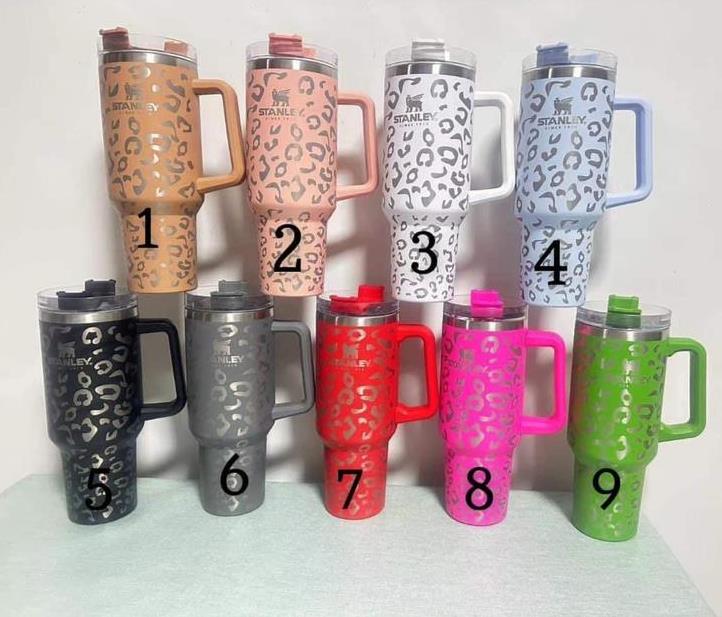 

40oz Tumbler with Handle Lid Straw Big Capacity Beer Mug Leopard Water Bottle Outdoor Camping Cup Vacuum Insulated Drinking Tumblers EE, Pink