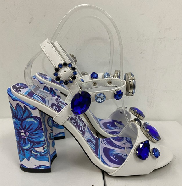 

Blue Flower Crystal Sandals Women Summer Gladiators Fashion High chunky heel Lady Pumps Platform Shoe