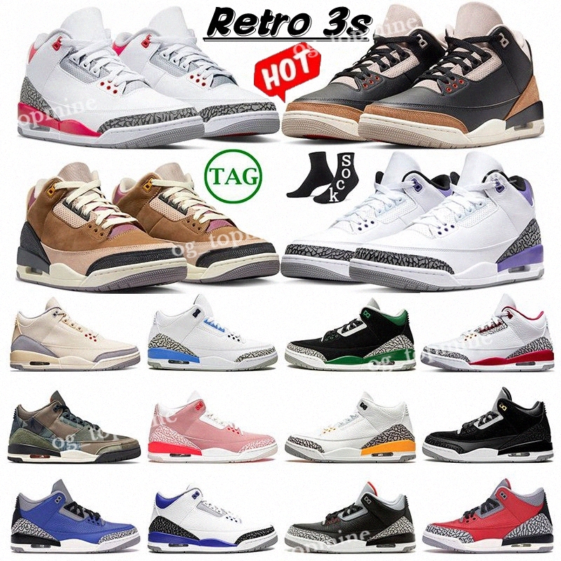 

With Box Jumpman Retro 3 Basketball Shoes For Men Women 3s Fire Red Lucky Green Wizards Dark Iris Cool Grey UNC Black Cement Sports Trainers Sneakers, 12