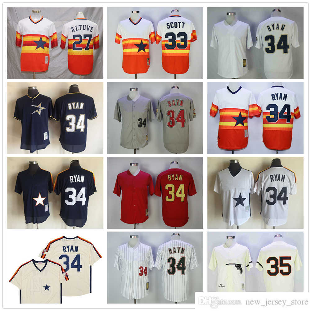 

Movie Mitchell and Ness Baseball 34 Nolan Ryan Jerseys Vintage Stitched 33 Mike Scott 35 Joe Morgan Orange 1980 Cream 1964 Gray 2006, Mitchellness (with team name)
