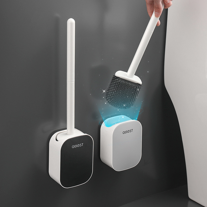 

Toilet Brushes Holders Wall Mounted Silicone Bowl Cleaner Soft Bristles Brush with Draining Holder for Bathroom Cleaning Supplies 230208, Red