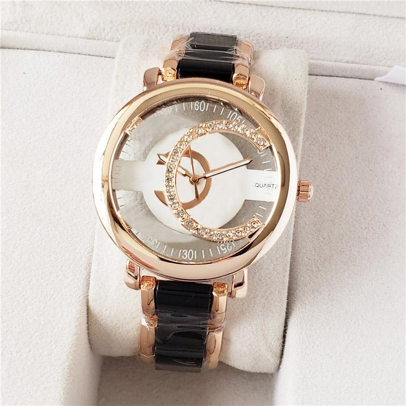 Fashion Brand Watches 40mm Women Girl Hollow out Crystal Diamond Style Steel Band Quartz Wrist Watch-image-840231435