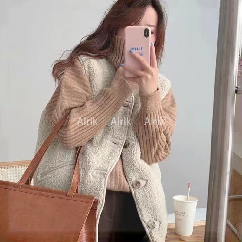 spring lamb wool jacket designer vest women's fashion jacket sleeveless thickened outdoor vest parka coat cold-proof sleeveless vest