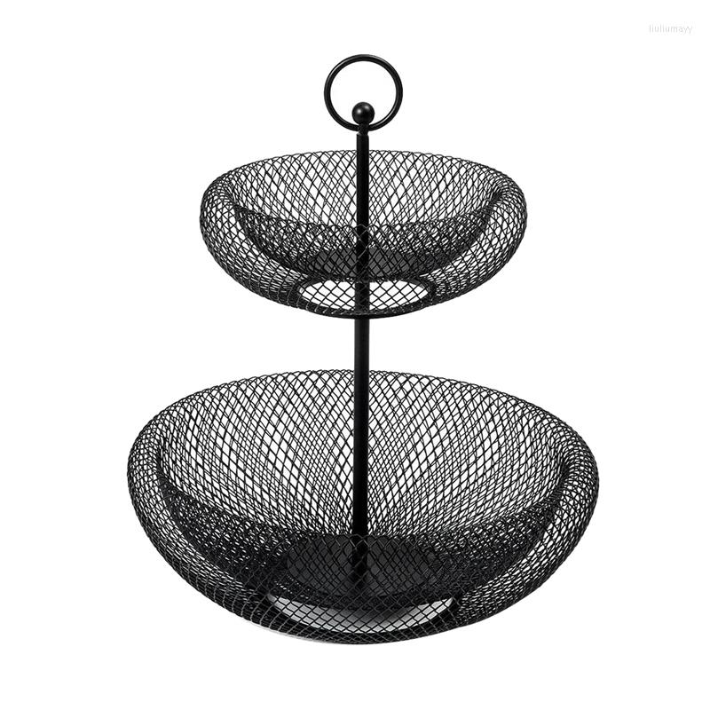 

Plates 2-Tier Fruit Basket Wire Bowls Holder Decorative Fruits Kintchen Storage For Vegetables Black