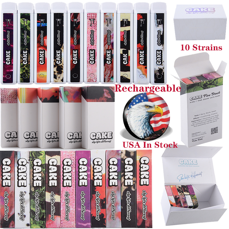 

USA Cake E Cigarette Rechargeable Disposable Vape Pen 1ml Starter Kit Vapes Cartridges Empty Oil Carts Device Pods Vaporizer Pod She Hit Different 280mah 10 Flavors