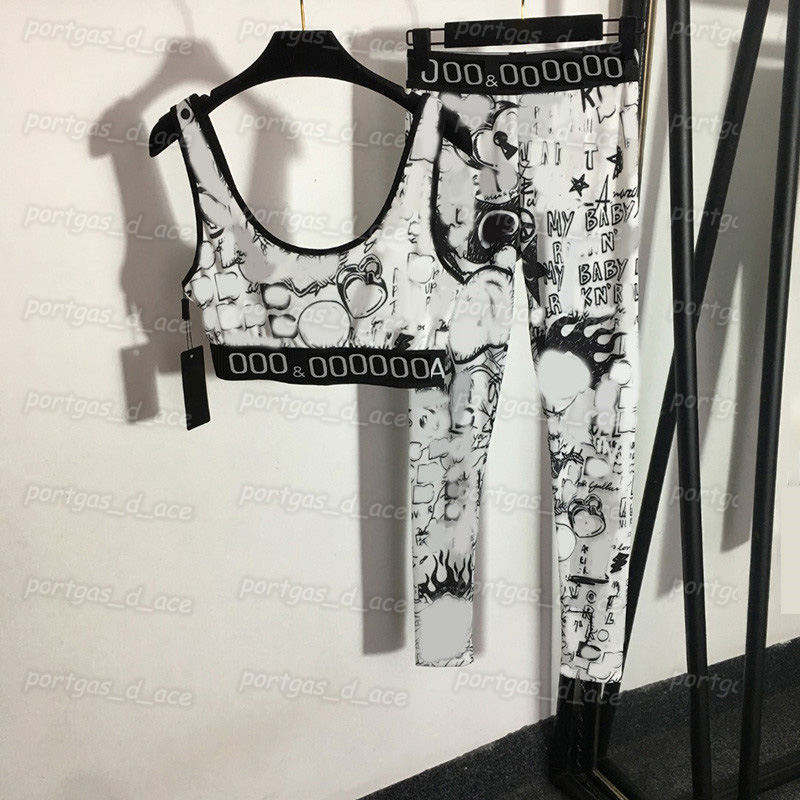

Printed Women Tracksuit Yoga Outfits Sports Gym Yoga Set White Black Sleeveless Tank Tops Leggings, Black with label