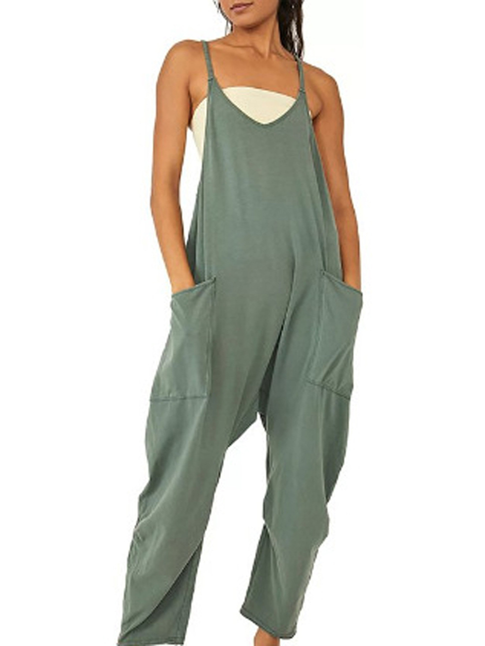 

Women Jumpsuits Loose Casual V Neck Sleeveless Jumpsuits Adjustable Spaghetti Straps Harem Long Pants Overalls With Pockets Plus Size S, Red