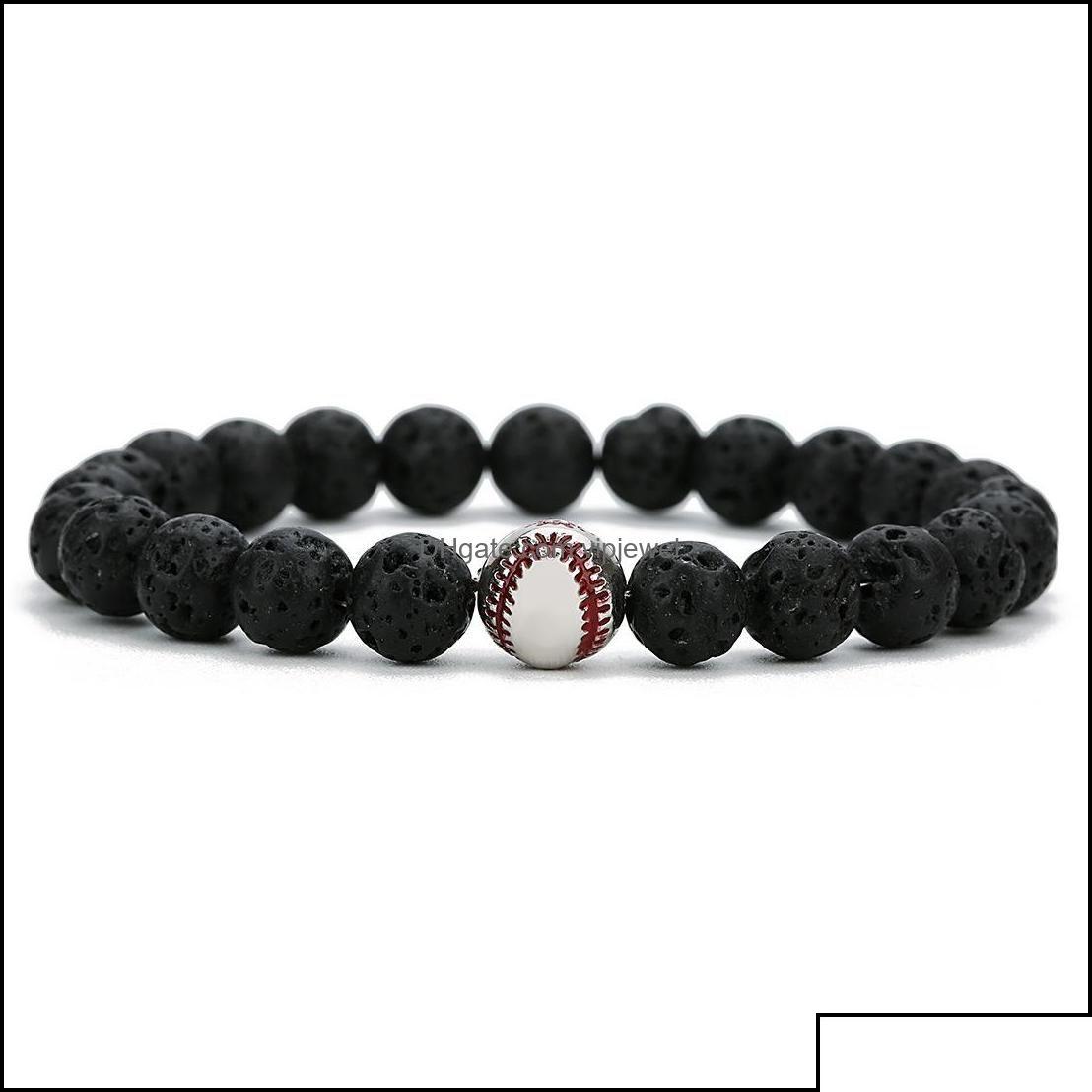 

Charm Bracelets Copper Baseball Ball Charms Strand Bracelet 8Mm Black Lava Stone Beads Volcano Diy Essential Oil Diffuse Dhseller201 Dhrnl
