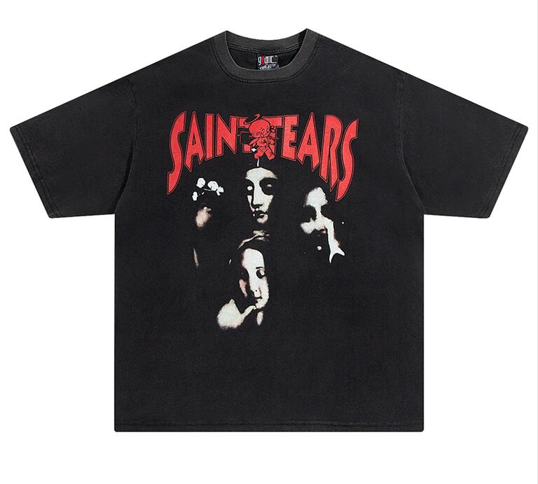 

Tee T Shirts Vintage Hip Hop Short Sleeve Print Men's Plus Tees Quality T-shirt Top, Black