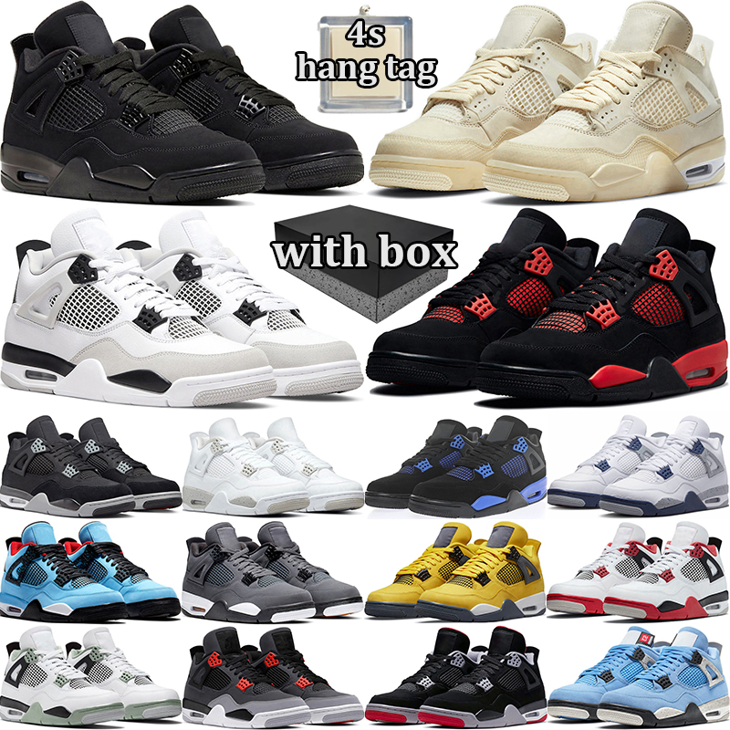 

Sail 4 4s with box Basketball Shoes Military Black Canvas Midnight Navy University Blue Thunder Infrared White Oreo Cactus Jack Cool Grey Bred green mens trainer