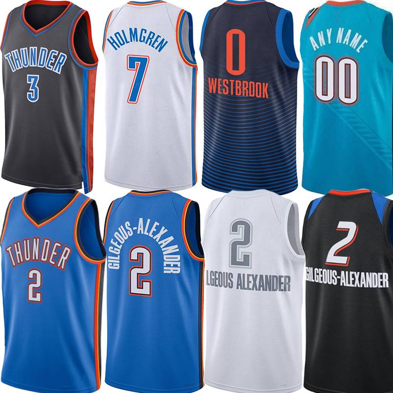 

Custom OKC Basketball Jerseys Thunde SGA Shai Gilgeous Alexander Chet Holmgren Josh Giddey City Pokusevski Williams Luguentz Dort Tre Mann Westbrook Jersey, Colour 7