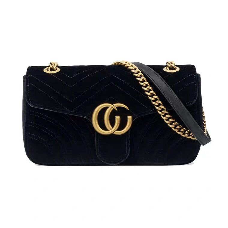 

Hot Women Shoulder Bags Classic Gold Chain 26cm GG Velvet Bag Heart Style Women Bag Handbag Tote Bags Messenger Handbags, Black