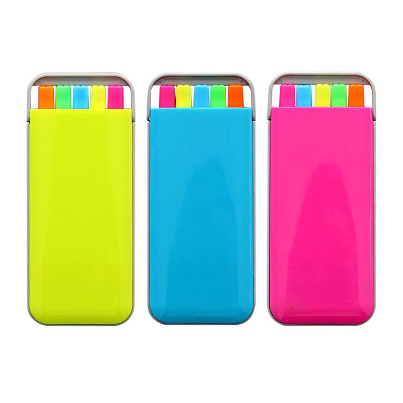 

Highlighters 5 Color Box Set Highlighter Pen Fluorescent Colored Marker Watercolor Drawing Brush Children Office School Stationery Supply