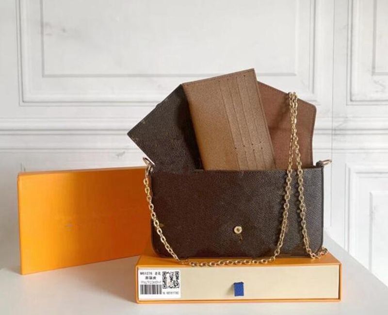 

3 pcs set Multi Felicie Pochette Wallets Women Chain Bags Wallet Messenger Leather Handbags Shoulder Bag Quality Flower Purse Crossbody Bag, No bag