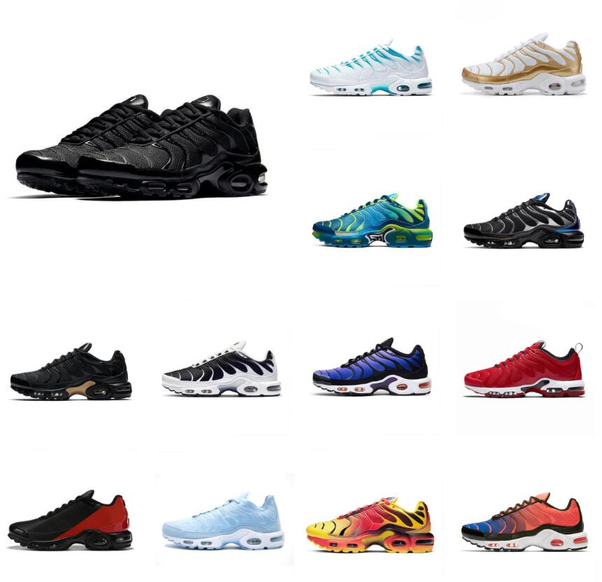 

2023 Tn Plus Mens Sneakers Shoes Triple Runner Sports Black White Sunset Orange Gradients Lemon Lime Red Royal Blue Metallic Gold Fresh Breathable Trainers
