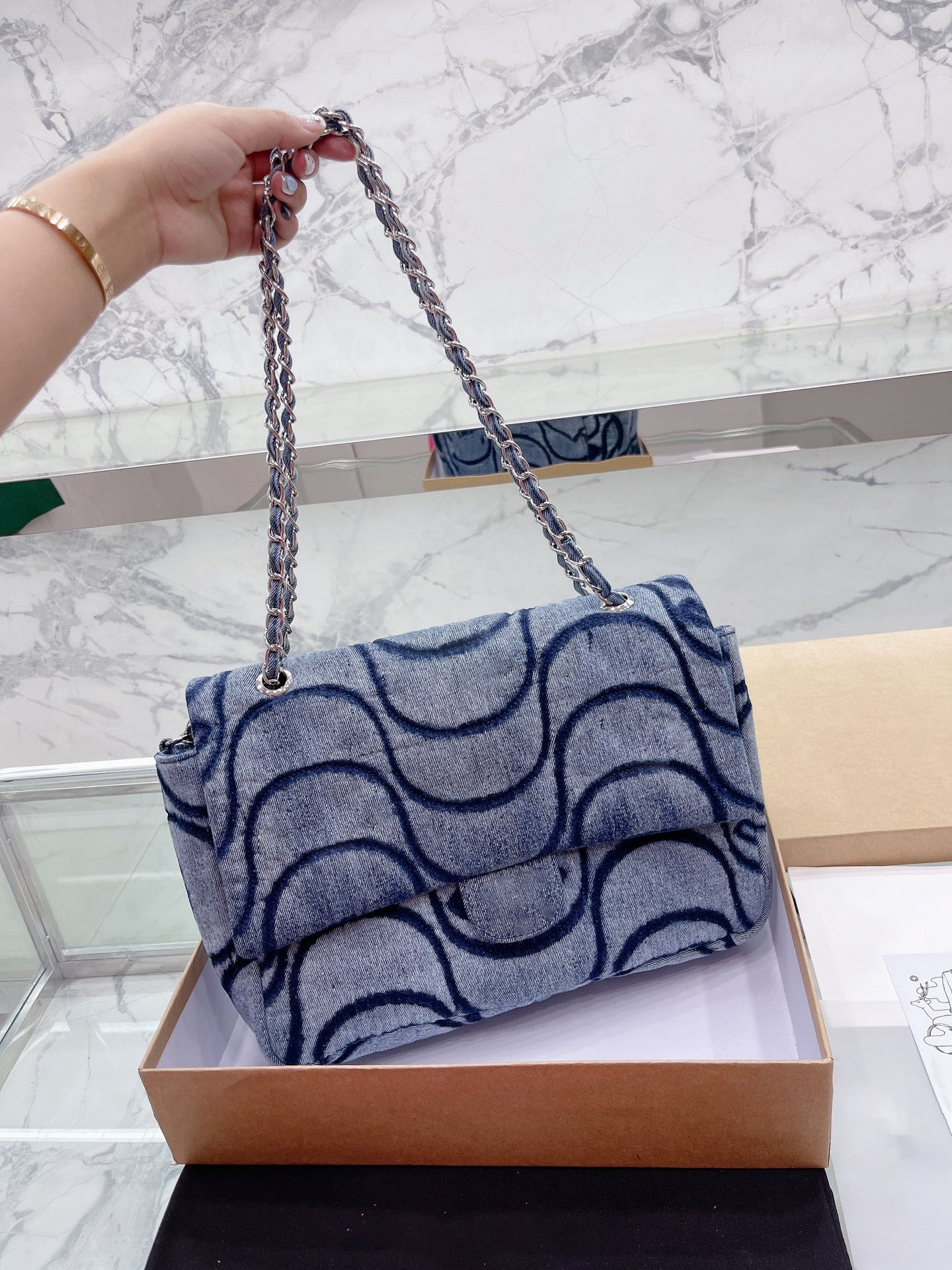 2023 nouveau sac en jean mode sac à bandoulière grande capacité chaîne de sac à main de luxe bicolore en option