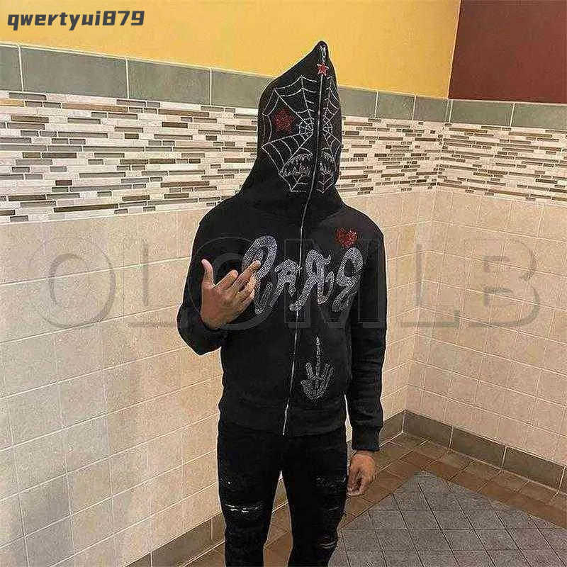 Sweats à capuche pour hommes Sweats Sweats Full Zip Up Up Up Y2K Streetwear Streetwear Long Seve Spider Web Goth Sweatshirt Oversedized O Clothin