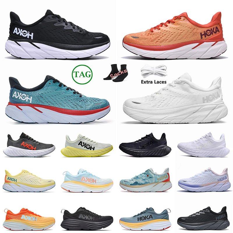 

OG Athletic Hoka Shoes Runner Training Sneakers Hokas One Bondi 8 Womens Mens Road Jogging Clifton fiesta blazing orange harbor mist lunar rock amber yellow trainers, Clifton 8 (15) yellow pear