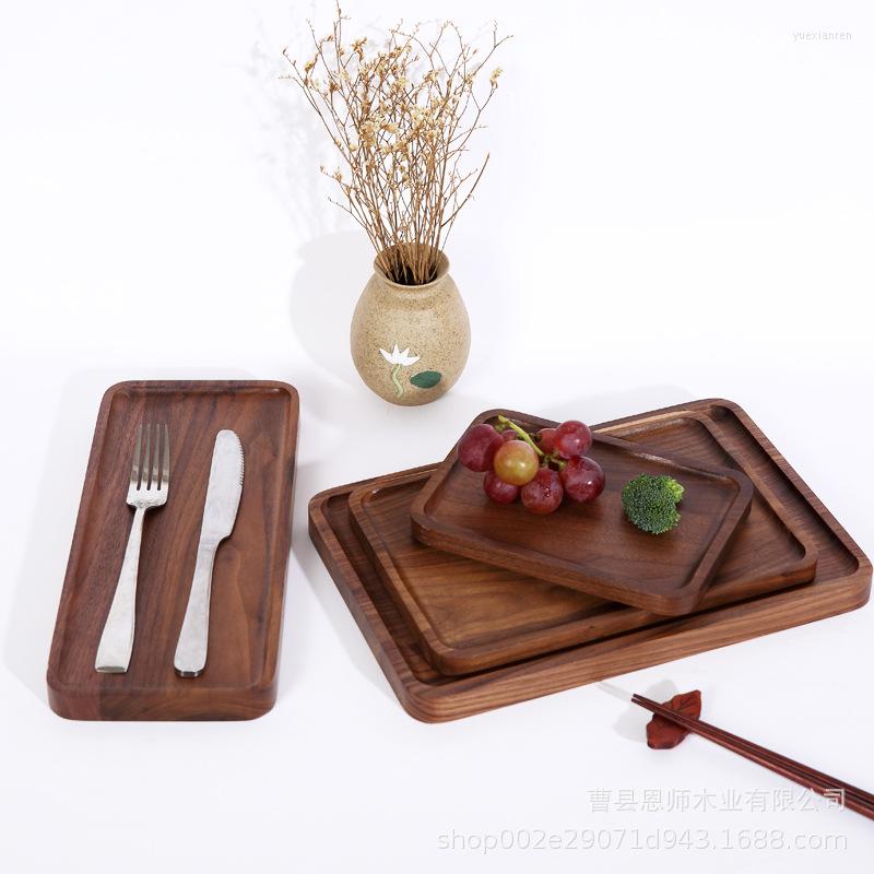 

Plates Black Walnut Tray Japanese Wooden Snack Plate Square Fruit Round Cake Multi-dining Drink