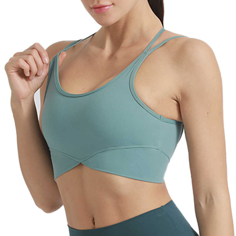 

L-040 Yoga Tank Tops Cross Beautiful Back Thin Shoulder Sling Sports Bra Gym Clothes Women's Running Fitness Vest, Green