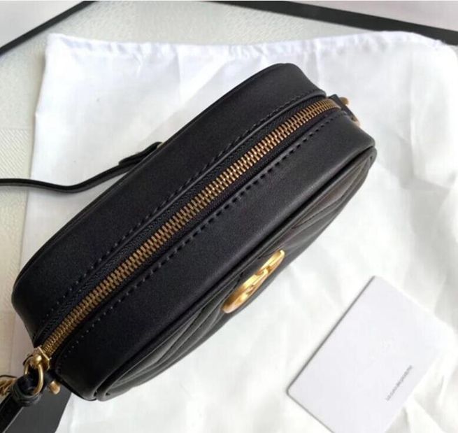 

High end quality leather Marmont Women's Shoulder Bag chain tote g crossbody Bags Luxury Designer woman fashion shopping Evening Camera, Black