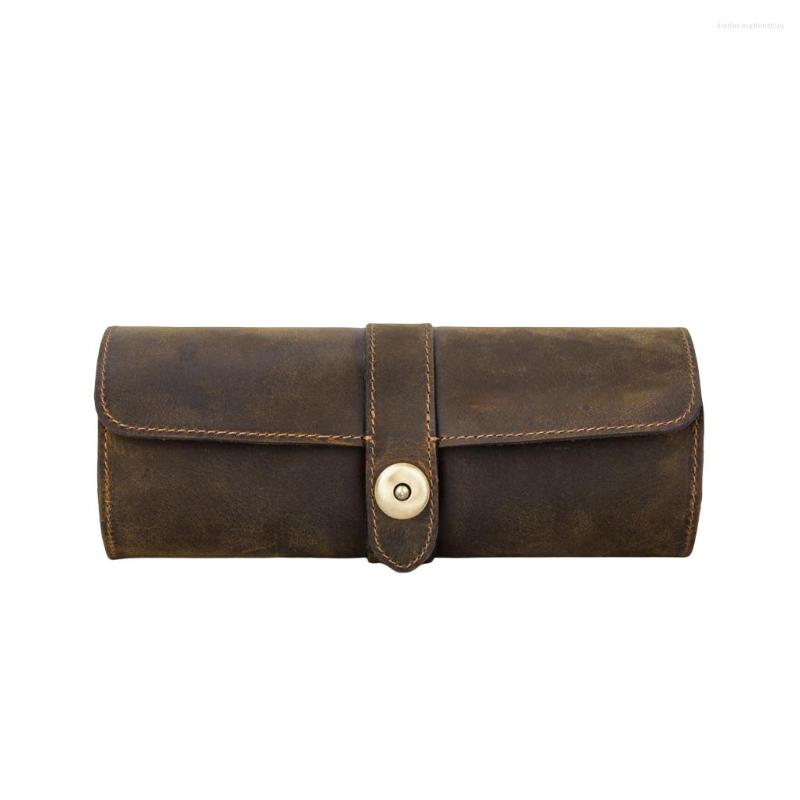

Watch Boxes 3 Slots Bag Vintage Fashion Safe Skid-proof Genuine Leather Roll Exquisite Storage Case Box Pouch Men Gifts