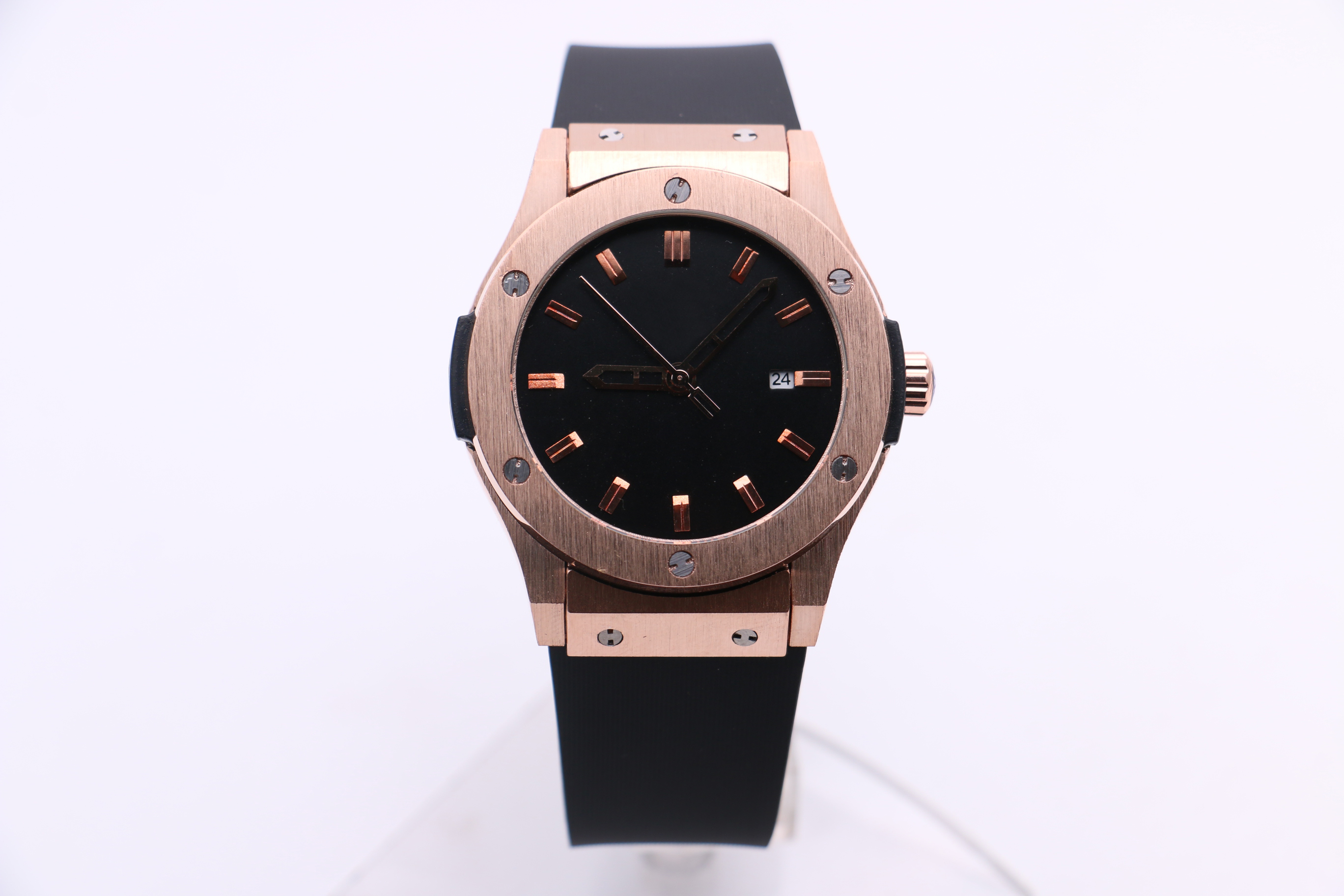 

Luxury automatic mechanical watches for men gold stainless steel strap black rubber strap three hands calendar designer dial wristwatch