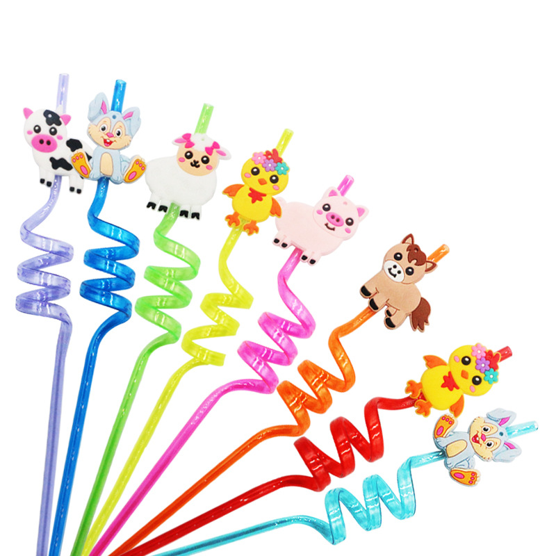 

The Farm Animals Straw Party Decoration Birthday Party Dairy Cattle Sheep Pig Straw Favors for Kids Party Gift Toys Favors
