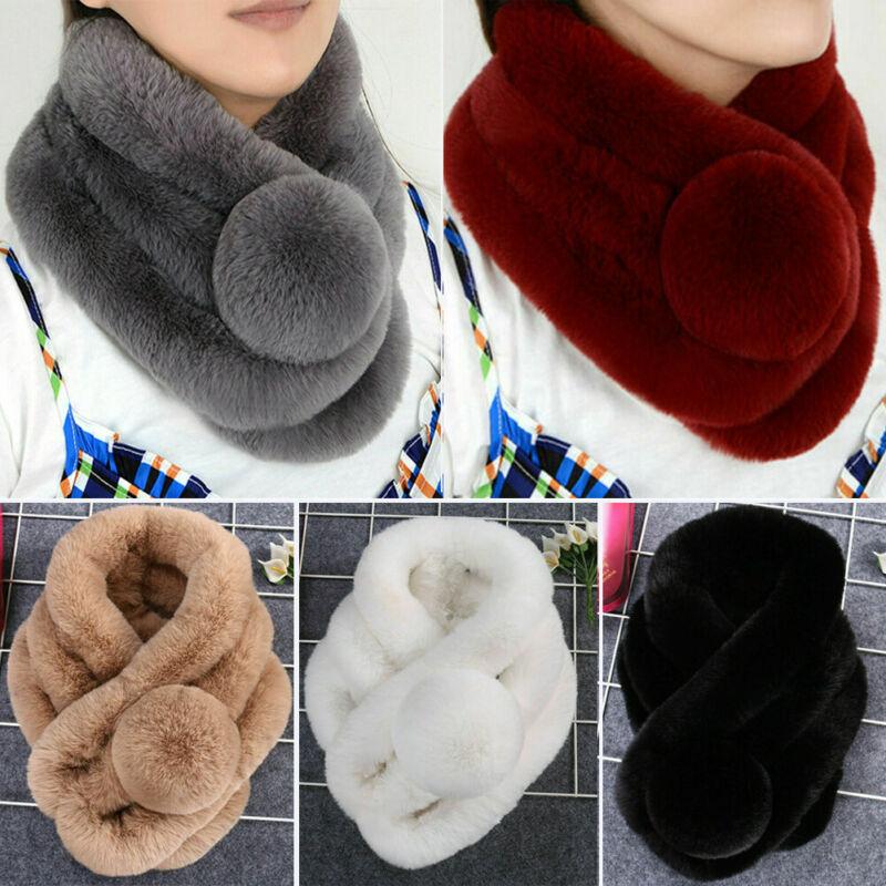 

Scarves Warm Infinity Muffler Women Real Rex Fur Scarf Wrap Collar Neck