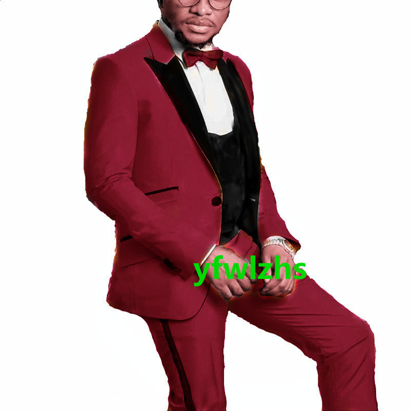 

Wedding Tuxedos One Button Men Suits Groomsmen Peak Lapel Groom Tuxedos Wedding/Prom Man Blazer Jacket Pants Vest Tie W1259, Same as image