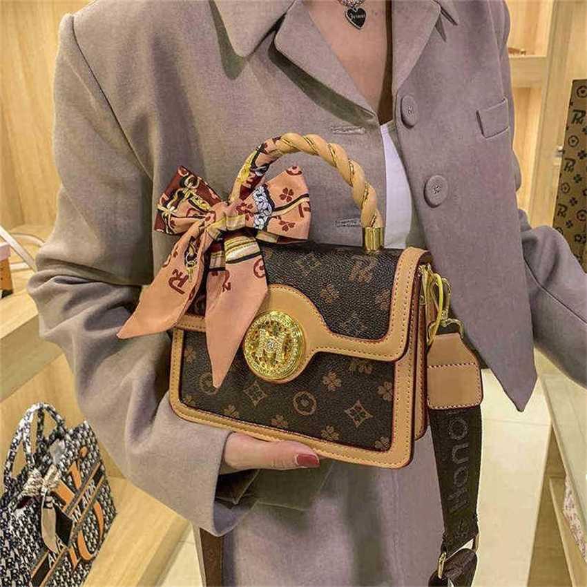 

22% OFF Handbag High quality 2023 new bag women fortune hand women's printed Shoulder Messenger Small Square, Brown + silk scarf