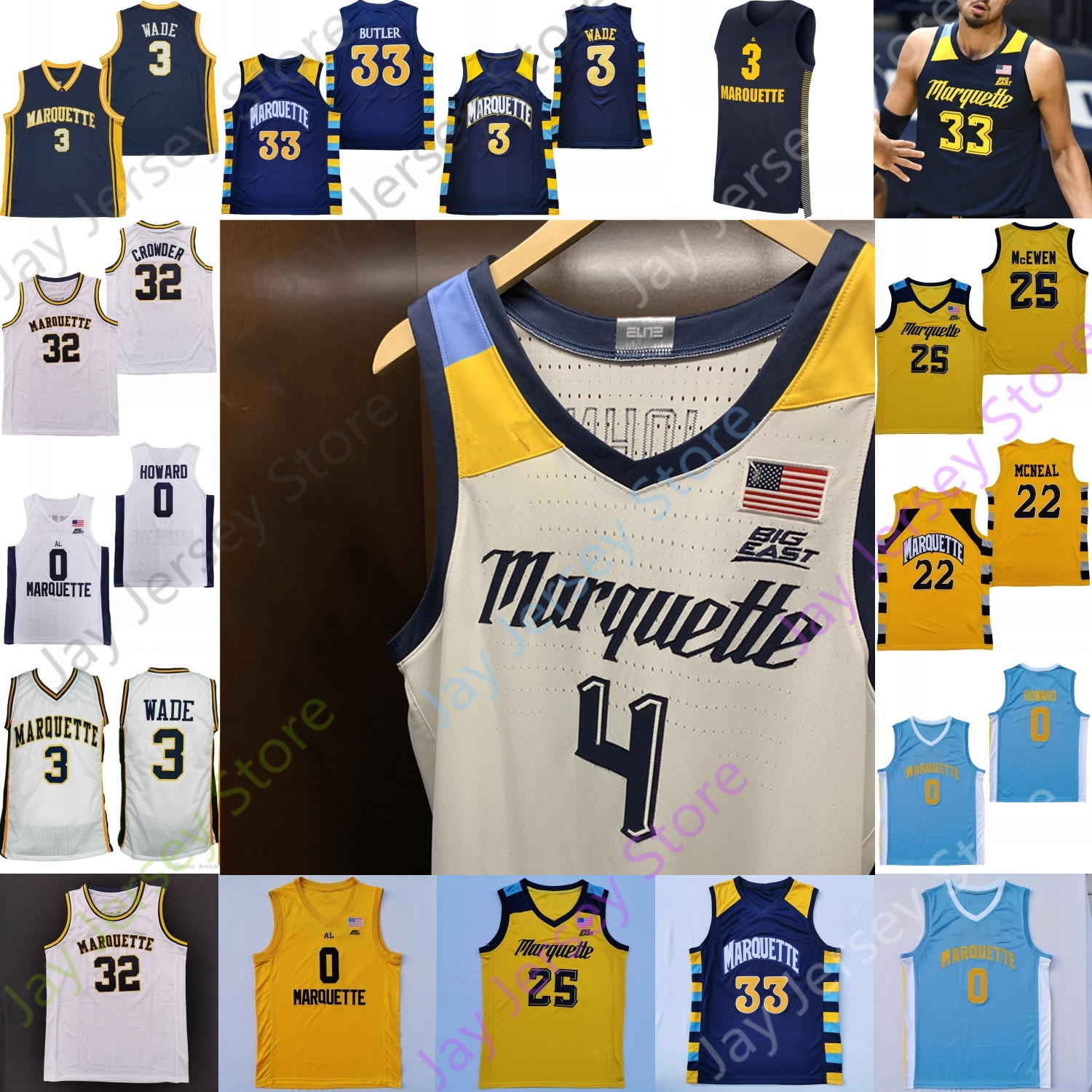 

Marquette Golden Eagles Basketball Jersey NCAA College Kam Jones Olivier-Maxence Prosper Oso Ighodaro Tyler Kolek Joplin Mitchell Butler Crowder Wade Howard, White former